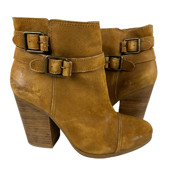 Lucky Brand Shoes - Lucky Brand Laureen Leather & Suede Chunky Heel Ankle Boots Brown Size 7.5